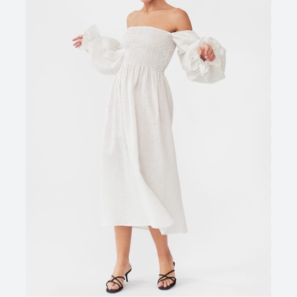 SLEEPER “atlanta” Linen Dress In Micro Polka Dot